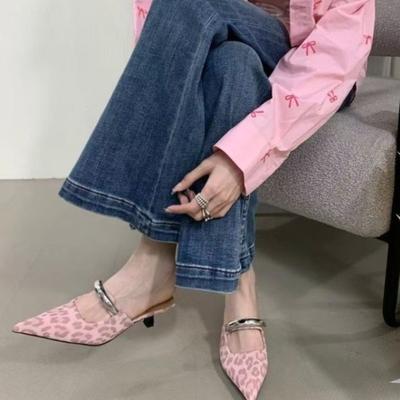 Мода 2025 Лето Закрытый Носок Женские Тапочки Мода Уличная Нарядная Новинка Металлическая Отделка Бестселлер Элегантные Каблуки Женские Zapatos Mujer