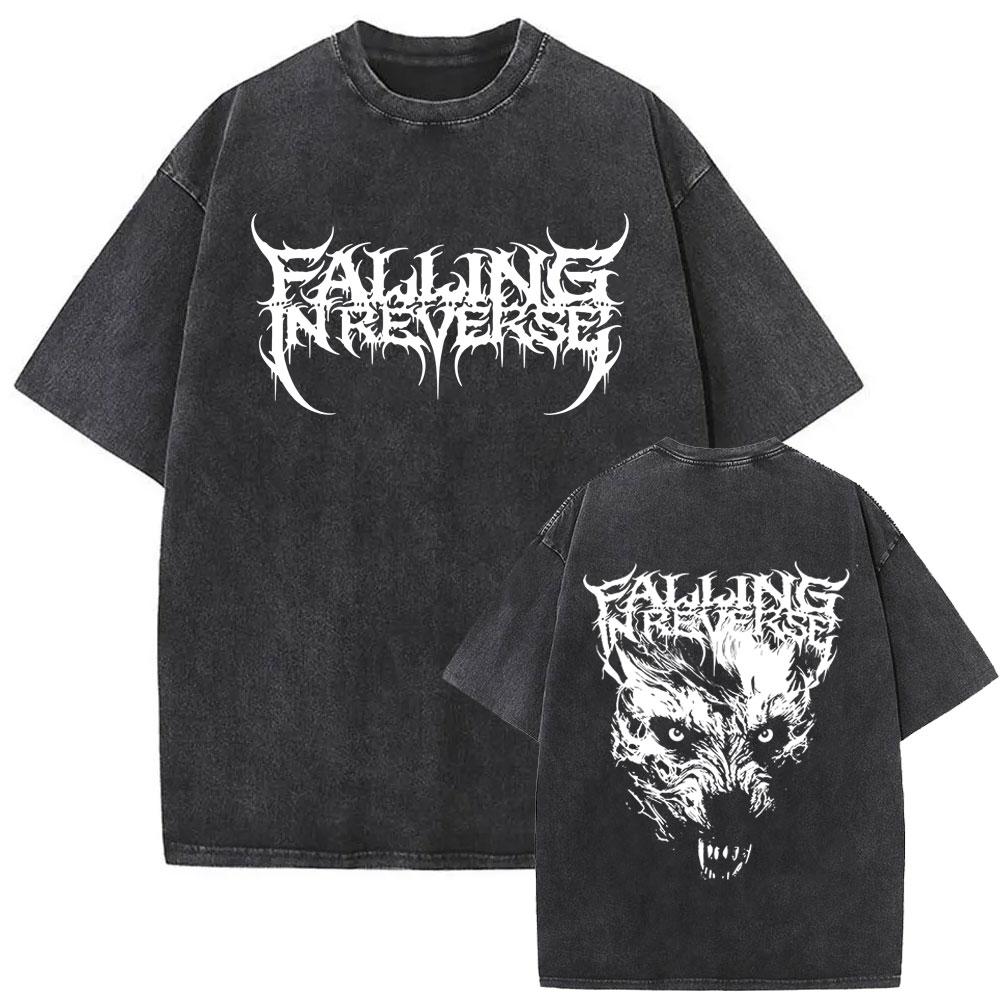 Washed Vintage Rock Band Falling in Reverse Double Sided Print T-shirt Men Women Retro Gothic Punk Oversized T Shirt Streetwear