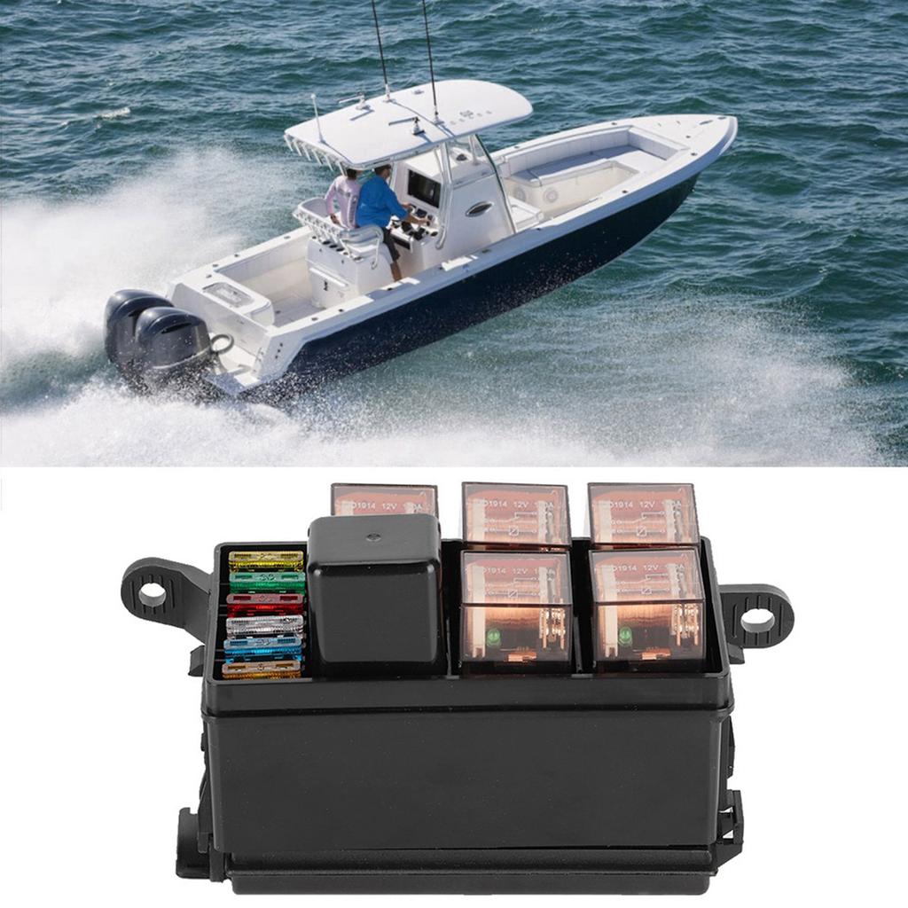 6 Way Car Fuse Box with 1pc 4p 12v and 5pcs 100A Transparent Shell Relays for Ships Car Racing