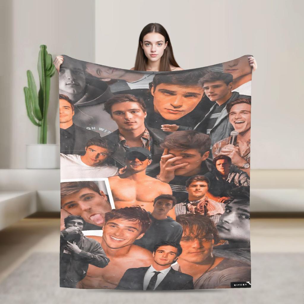 Jacob Elordi Actor Photo Collage Soft Warm Blankets Office Plush Throw Blanket Home Decor Flannel Bedspread Sofa Bed Cover