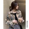 Women's Korean Retro Plaid Slimming Shirt - Long Sleeve, Short Top for Spring & Autumn 2025