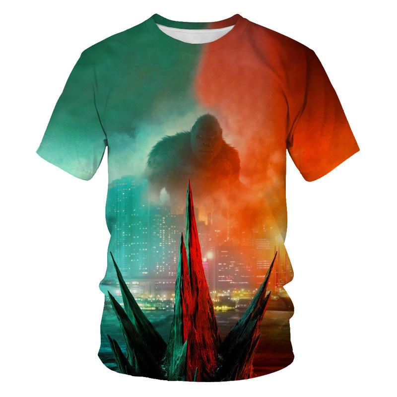 Summer Round Neck 3D Godzilla Pattern Printed Top Fashionable Casual Short Sleeved Children's Boy T-shirts