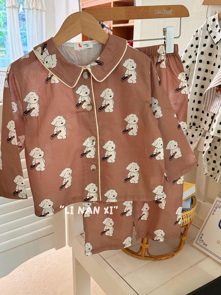 Весна 2025 Милый мультяшный пижамный комплект для детей – Отложной воротник, Детский дизайн, Брюки в комплекте