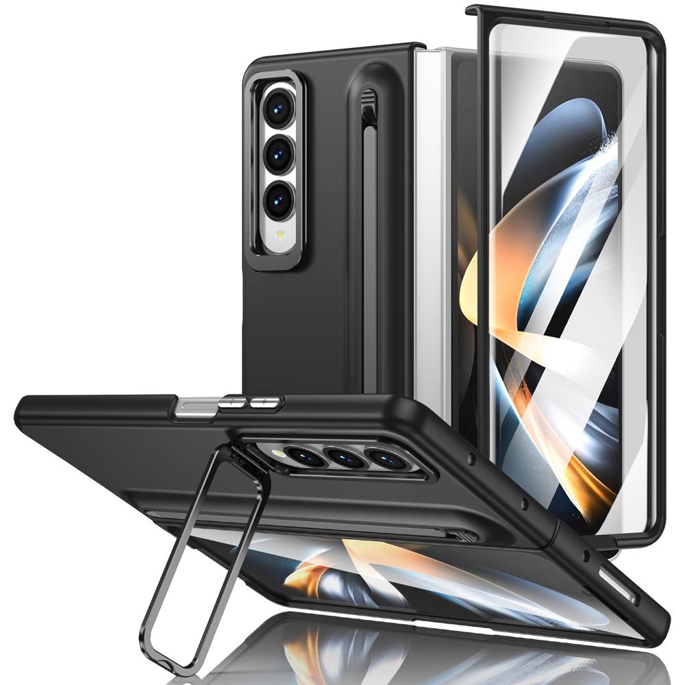 KEYSION С чехлом для сенсорной ручки для Samsung Galaxy Z Fold 4 3 5G, жестким чехлом для телефона с подставкой из ПК и защитой экрана из закаленного стекла