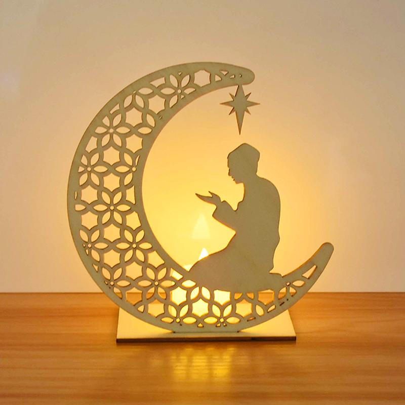 EID Mubarak деревянный кулон со светодиодными свечами, украшения для Рамадана для дома, исламская мусульманская вечеринка, декор для праздника Eid Kareem Ramadan
