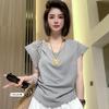 Summer 1116 New Design V-Neck Feifei Sleeve Short Sleeve T-Shirt Women's Loose and Skinny Versatile Top