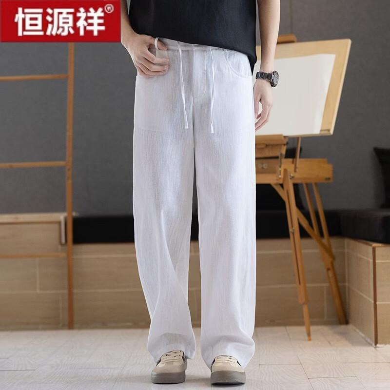 Мужские повседневные брюки Hengyuanxiang из хлопка и льна, с изогнутым кроем