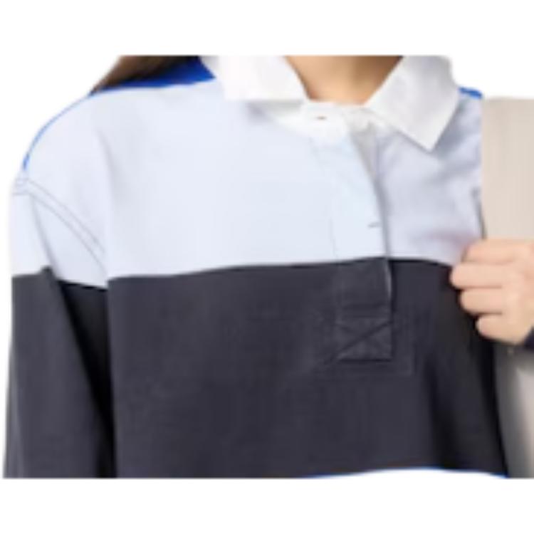 Uniqlo X JW Anderson Коллаборация Весна-Лето 2025 Color Block Вышитый Логотип Свободный Простой Коммутерская Рубашка-Поло с Длинным Рукавом Женские Топы Синий Черный 478681-64