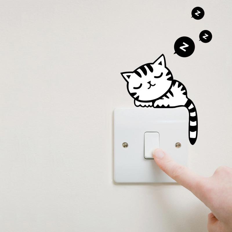 DIY Funny Cute Cat Black Switch Decal Wall Sticker Kids Room Bedroom Decoration ARI