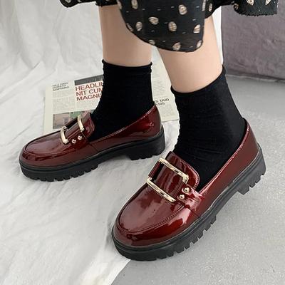 24 Весна Женские Лоферы Лакированная Кожа Платформа Туфли Металлические Слипоны Плоские Женские Оксфорды Туфли Черные Zapatos Mujer Платформа Trafza