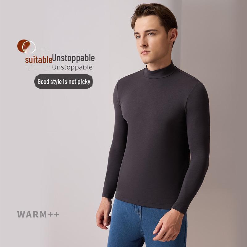 Men's Cashmere Silk Thermal Top with Half-High Collar for Autumn and Winter