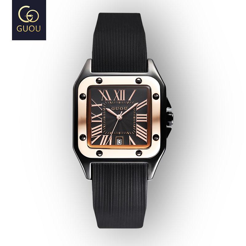 Fashion GUOU Brand Watch Rectangula Quartz Ladies Women's Watches Leather Upscale Large Dial Top Luxury Women relogio feminino