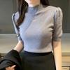 Casual Short Sleeve Knitted Shirt Women Summer Slim Thin Knit T Shirt Tops Knitwear 2024 Ice Silk Turtleneck Blosue 18848