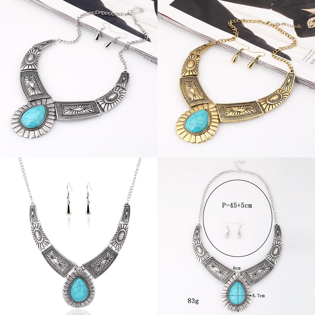 Винтажное Ожерелье с Подвеской в Форме Капли Воды на Сплавленной Цепочке и Серьги для Ретро-Энтузиастов