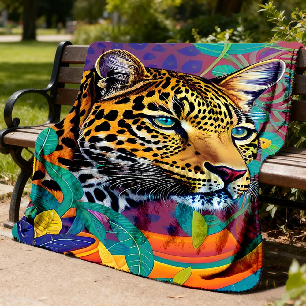 1pc Leopard Print Print Outdoor Blanket, Lightweight Polyester,