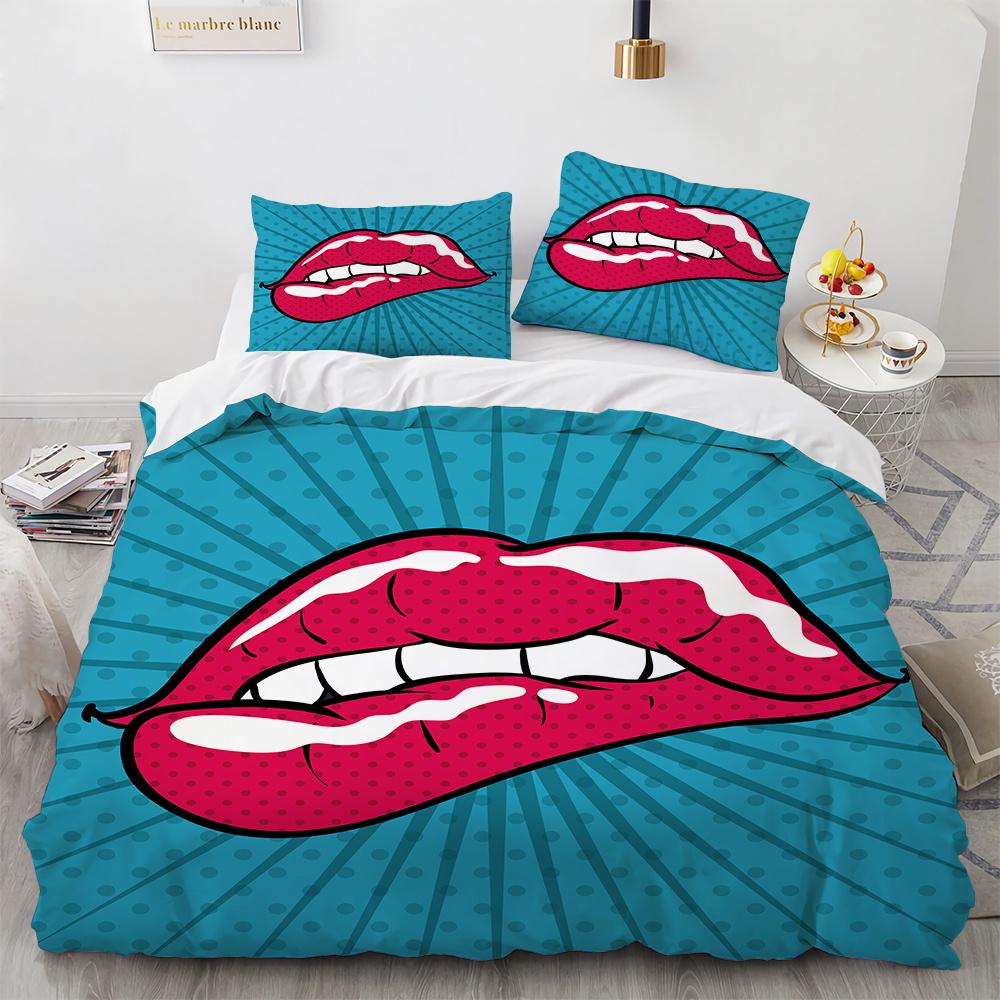 3D Print Red Lips Duvet Cover Set Sexy Theme Romantic Style For Girls Women Couple Bedding Set King Queen Size With Pillowcase