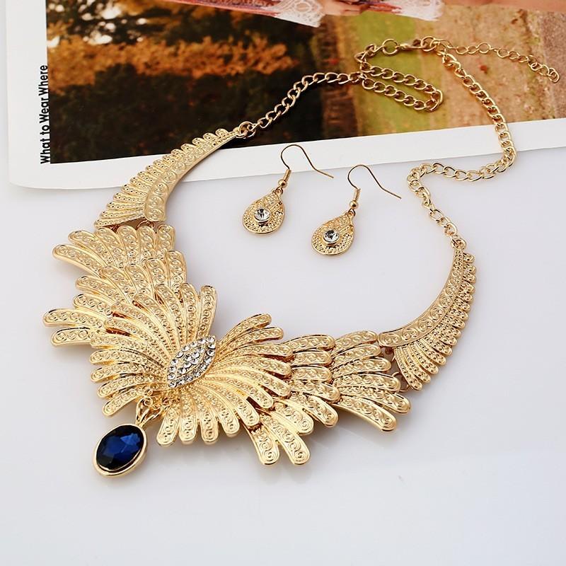 Art Deco Style Alloy Necklace And Drop Earrings Set For Vintage Fashion Enthusiasts