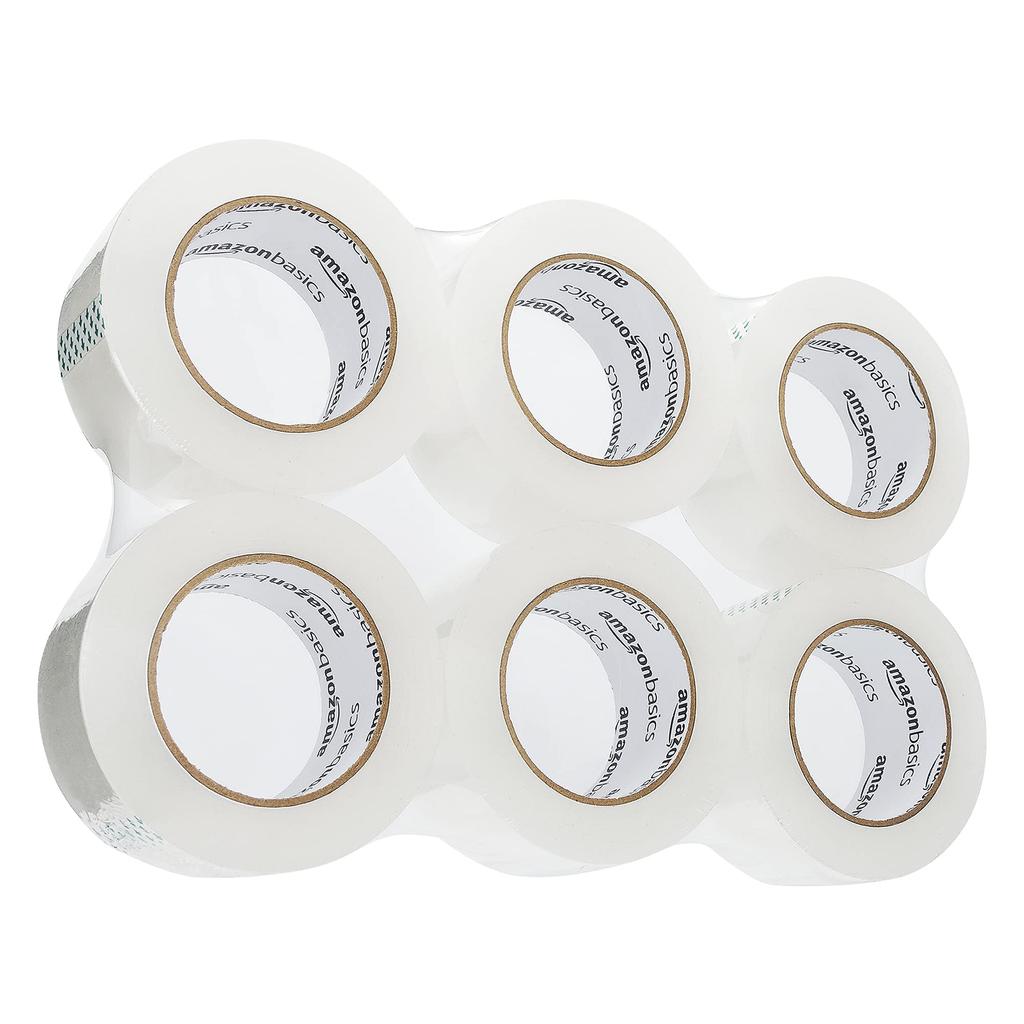 Amazon Basic Packaging OPP 48 мм Ширина x 100 м Упаковка прозрачной ленты, Длинный ролик двойной длины, 6,