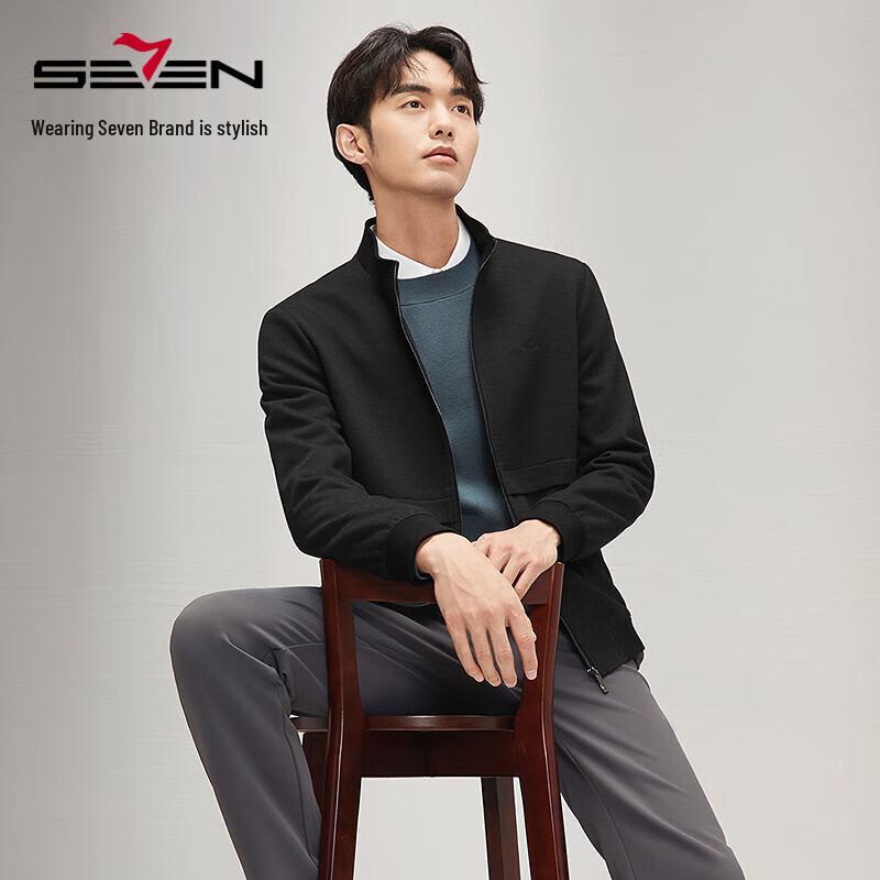 Septwolves Men's Stand-Collar Wool Blend Jacket with Detachable Goose Down Liner