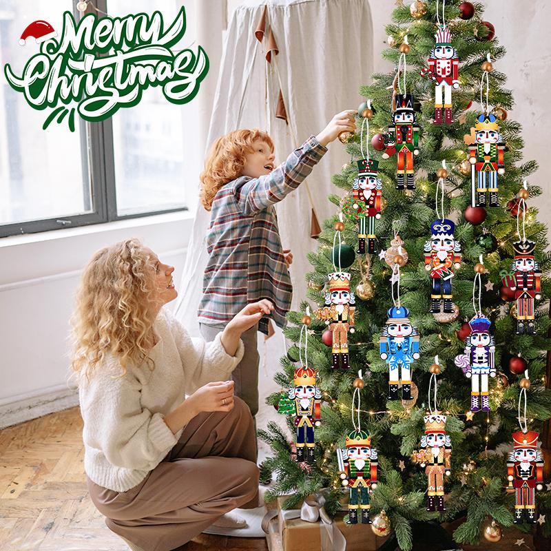 9 шт. Рождественские деревянные украшения Щелкунчик Солдат Рождественская елка Подвесной кулон 2024 Рождественские украшения для дома Новый год 2025 Подарок