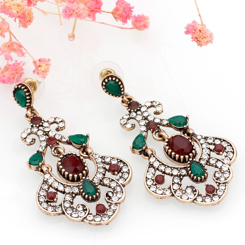 Винтажные турецкие женские длинные висячие серьги из синей смолы, серьги-капли с кристаллами, бижутерия, античное золото, этнические свадебные индийские украшения