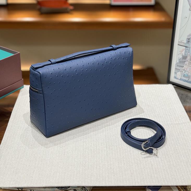 Second Generation L19L27 Lunch Box Bag Ostrich Pattern Top Layer Cowhide Handbag For Women's Fashion Single Shoulder Crossbody Makeup Bag