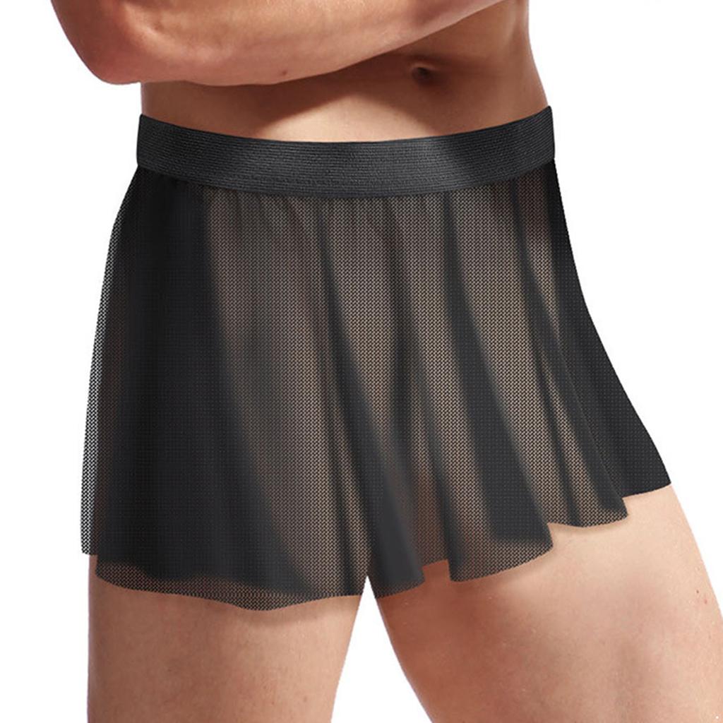 Mens See Through Mesh Ruffled Skirt Elastic Waistband Sheer Miniskirt Cross Dresser Costume