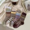 Women's Autumn and Winter Trend Personality Retro Collision Color Stripe Pure Cotton Tube Stack Socks