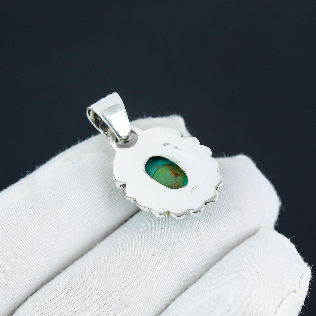 Natural Turquoise Gemstone Silver Pendant In 925 Sterling Silver- Handmade Design, Everyday Wear Jewelry, Unique Pendant Father's Day Gift