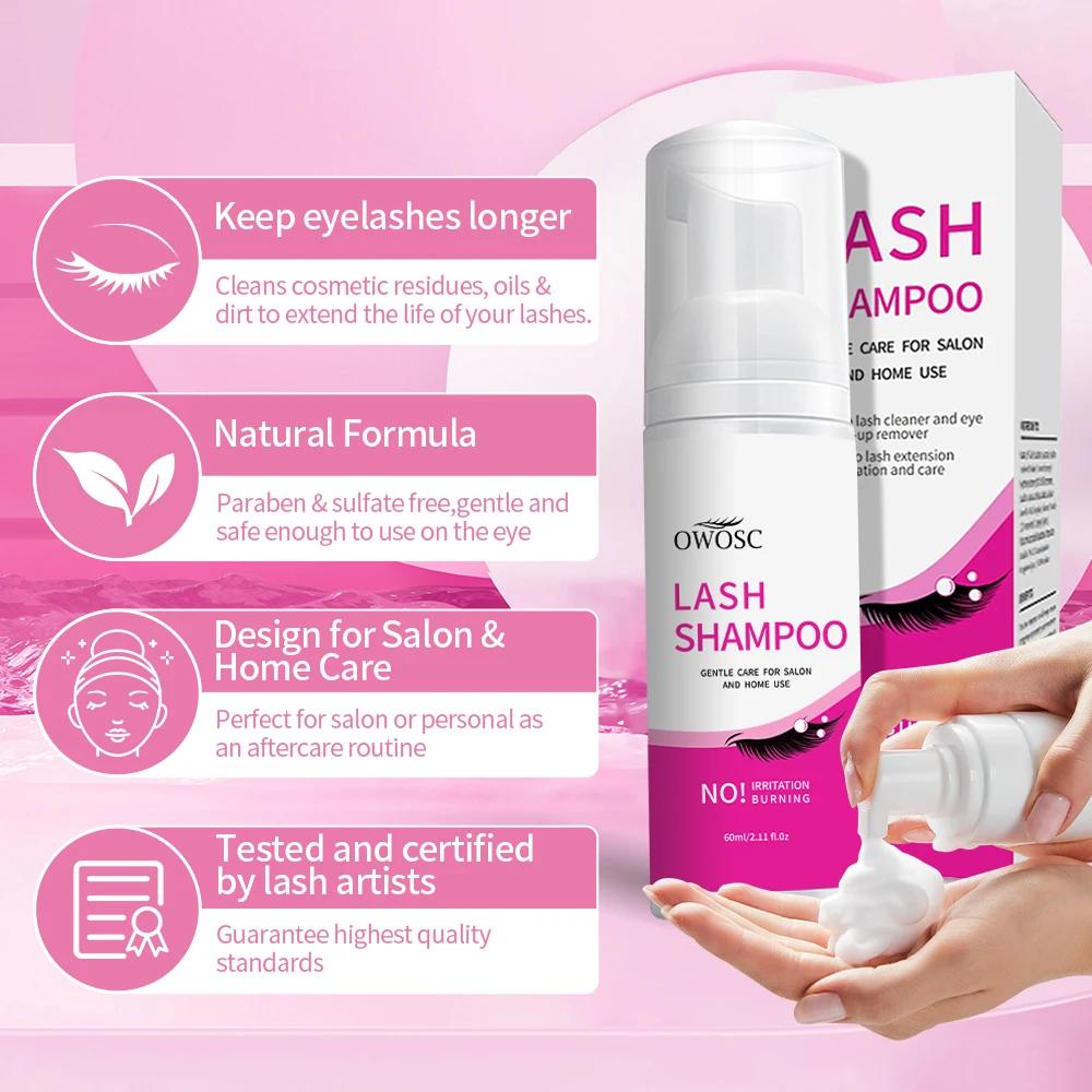 60ml Eyelash Extension Shampoo Foam Professional Cleaner Mousse Wash Oil Dustcare Makeup Remover Glue Home Salon Use Custom Logo