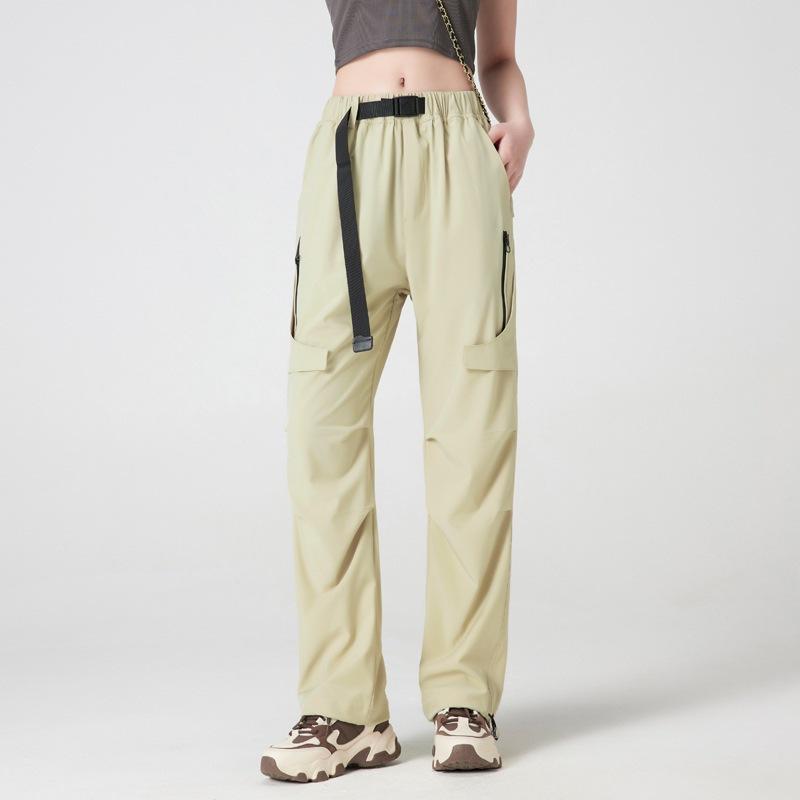 Брюки в стиле парной одежды, женские летние тонкие повседневные брюки, спортивные брюки прямого кроя для улицы, быстросохнущие брюки с завязками на щиколотках, женские брюки из ледяного шелка