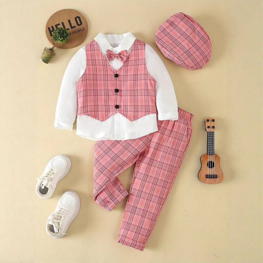 Spring/Autumn Boys' Formal Vest Set: Flower Boy Host Outfit, Children's Performance Suit, 1-Year-Old's Costume