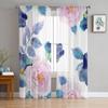 Watercolor Roses And Violets Chiffon Sheer Curtains For Living Room Bedroom Decoration Window Tulle Curtains Drapes