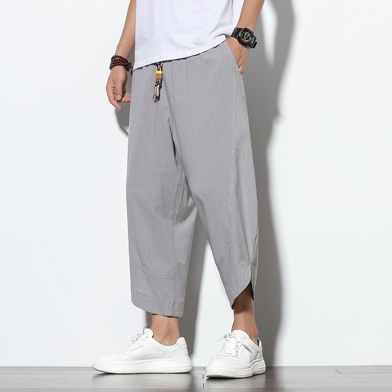 Men's Spring and Autumn Thin Section of Plus Size Linen Loose Harlequin Trousers Beach Lantern Trousers