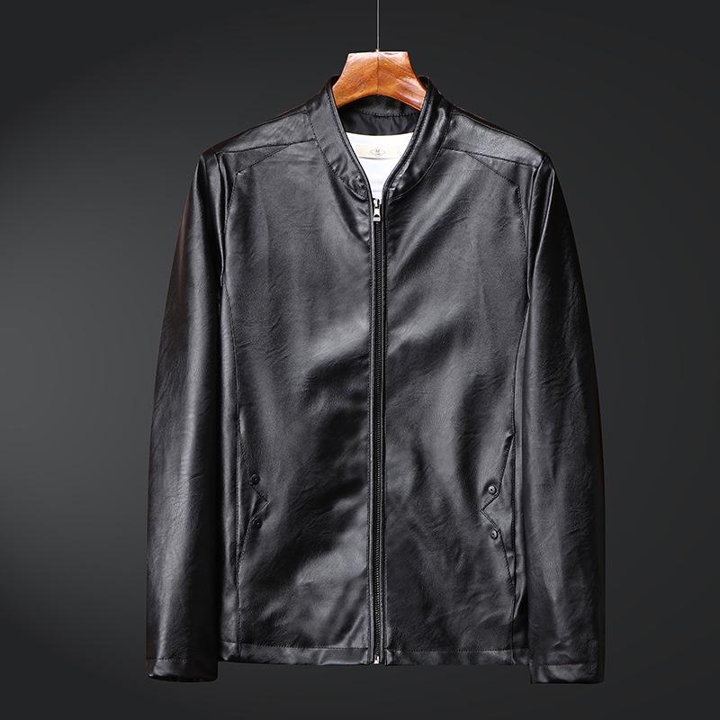 Мужская куртка из искусственной кожи в корейском стиле с воротником-стойкой - модный повседневный мотоциклетный дизайн на осень/зиму
