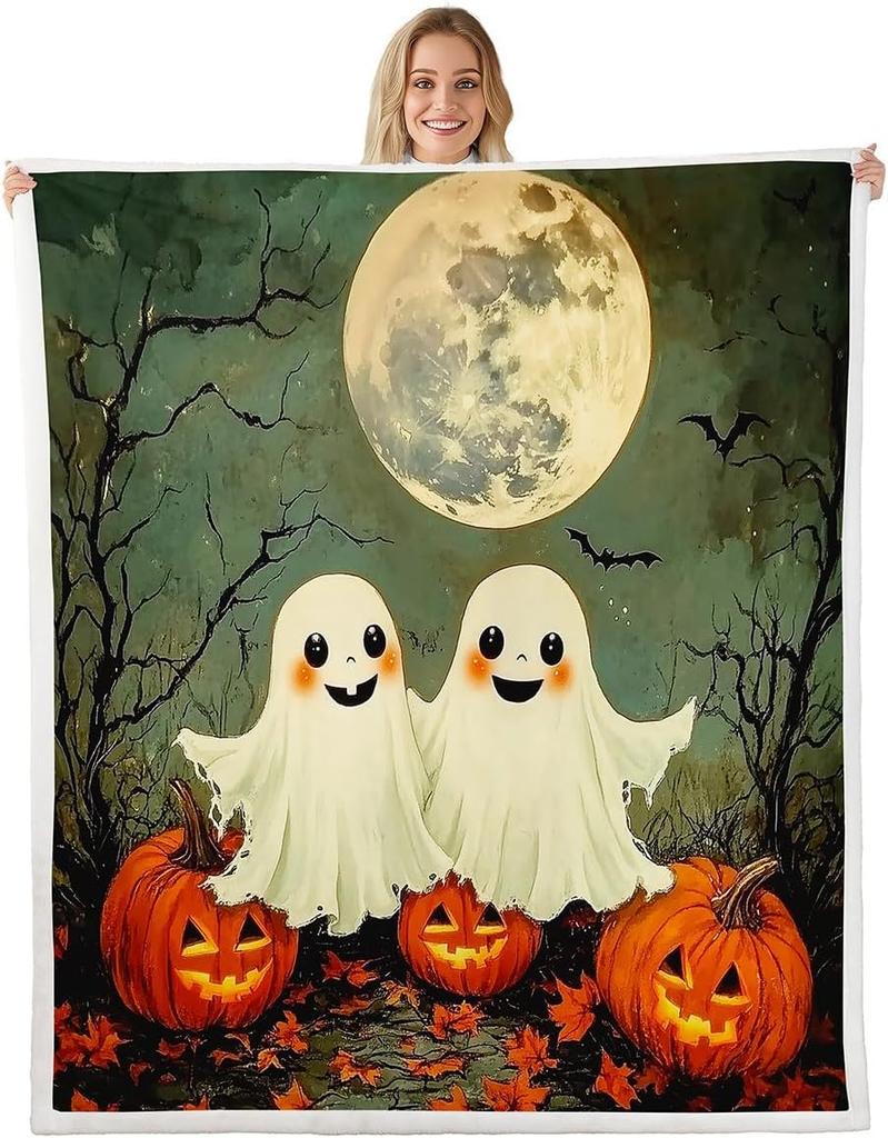 GUOYU Blanket Gothic Skull Fleece Blanket Baby Happy Halloween Sherpa Blanket Ghost Skull Goth Fuzzy Plush Throw for Adults Men WomenHorror
