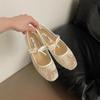 Fairy Style Bow Mary Jane Women's Shoes 2025 New Hollow Lace Shallow Mouth with Skirt Flat Bottom Evening Shoes