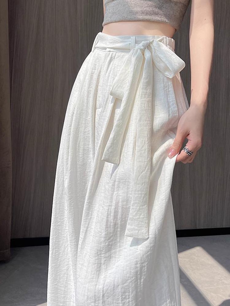 White High-Waisted Cotton Linen Wide-Leg Pants for Women - Summer 2026 Edition, Floor-Length Yamamoto Style.