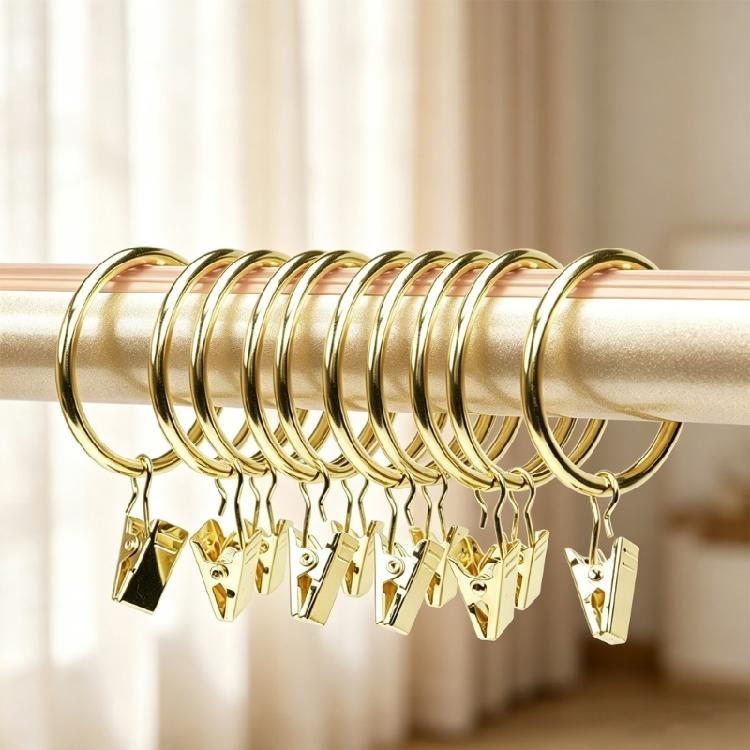 Pack of 10 Multipurpose Metal Curtain Rings with Clips 25 mm Interior Diameter for Curtain Rod, Drapery Hangers Easy Installation for Home Decors