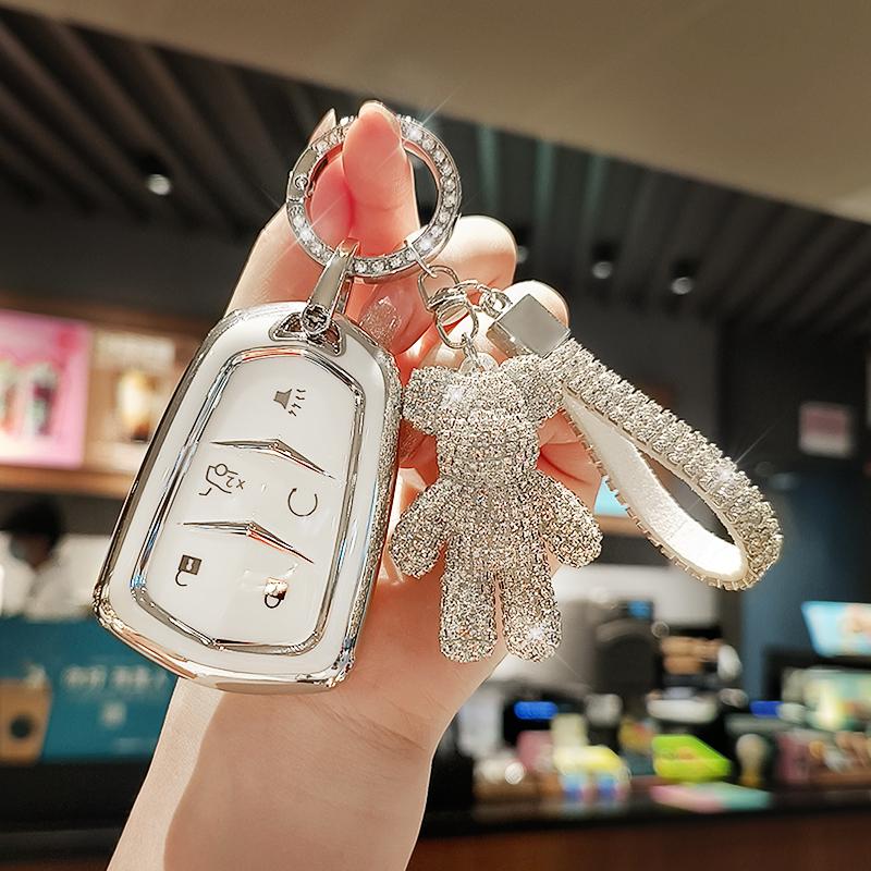 TPU Car Smart Key Cover Case For Cadillac ATS CT6 CTS DTS XT5 Escalade ESV SRX STS XTS ELR 2014 - 2018 Key Fob Bag Keychain