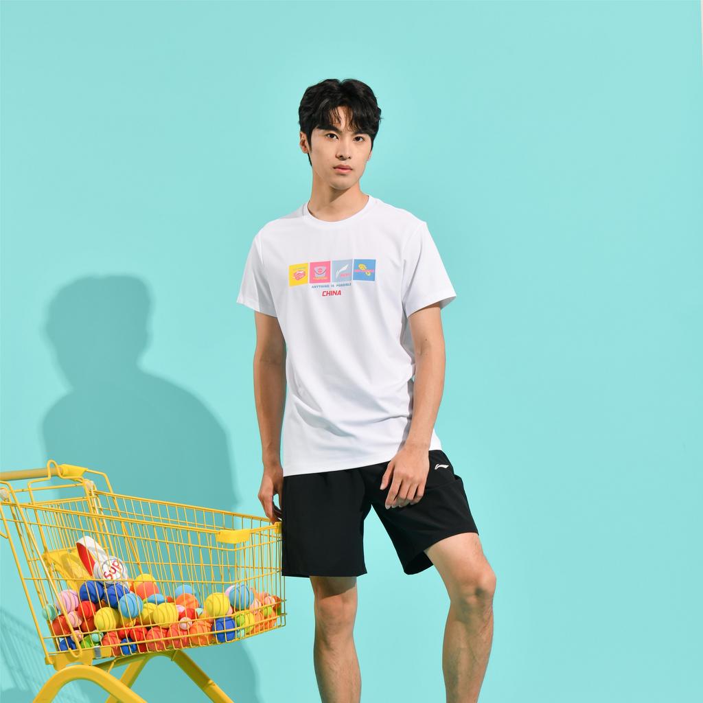 Li-Ning Футболка унисекс с круглым вырезом и графическим принтом серии Ping Pong, белая ATST031-2