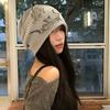 Милая многоцветная вязаная шерстяная шапка с буквой, для большой окружности головы, многослойная шапка, рисунок, бант, складная вязаная шапка, для девочки