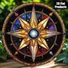 Boho Compass Rose Star Map Round Metal Sign Stained Glass Effect Wall Art Decor