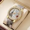 Snake Print Leather Belt Women's Watch with Eiffel Tower Design and Diamond Numerals