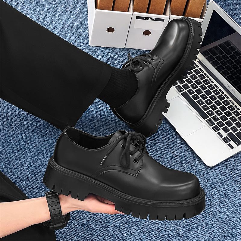 Туфли дерби с круглым носком, мужские, высококачественные, матово-черные, с большим носком, британские, с увеличенной платформой, кожаные туфли в стиле ретро 2112-J