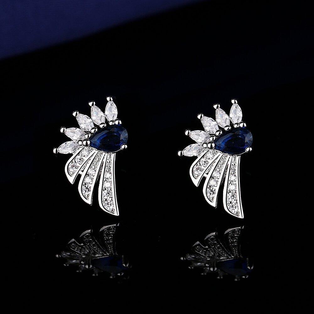 Bora Xing Blue Zircon Jewelry Set Necklace Earrings Ring Women