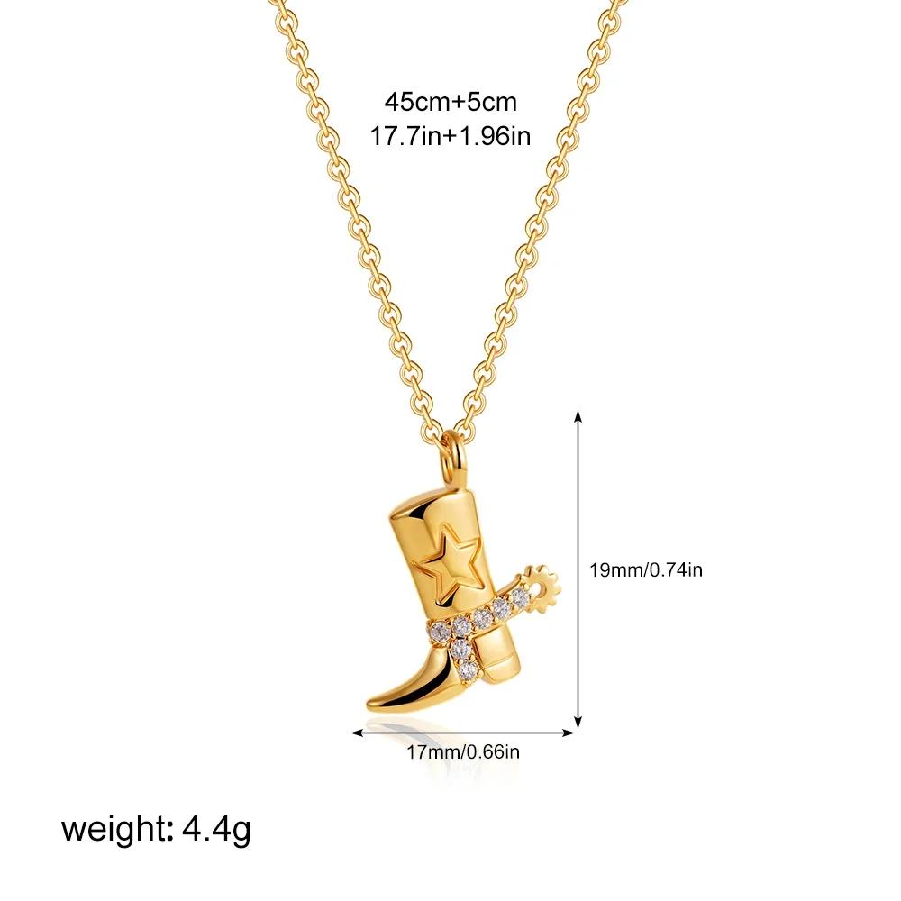 Stainless Steel Waterproof Cowboy Boot Choker Necklace Creative Cowgirl Hat Rhinestone Star Pendant Polished Gold Color Jewelry