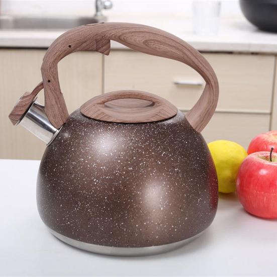 Чайник из нержавеющей стали со свистком, деревянная ручка, чайник, посуда для кипячения воды
