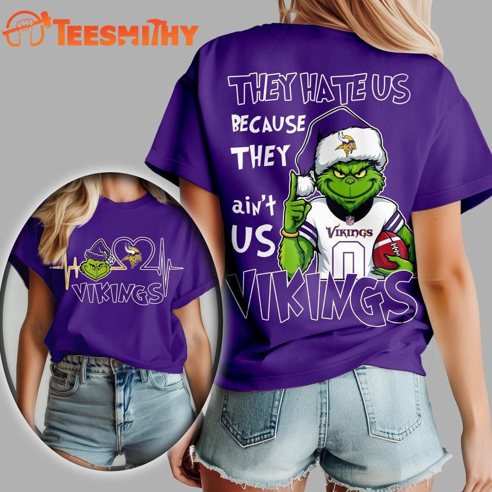 Minnesota Viking 2025 NFL Christmas Grinch They Hate Us Shirt S-5XL