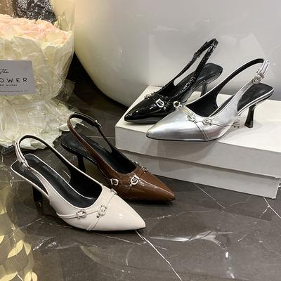 Мода 2025 Лето Новая Мода Женские Босоножки Острый Носок Высокий Каблук Босоножки Бант Удобные Лакированная Кожа Женская Обувь Сандалии